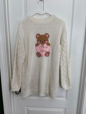 Oversized Cream Honey Teddy Cable Knit Sweater - Women
